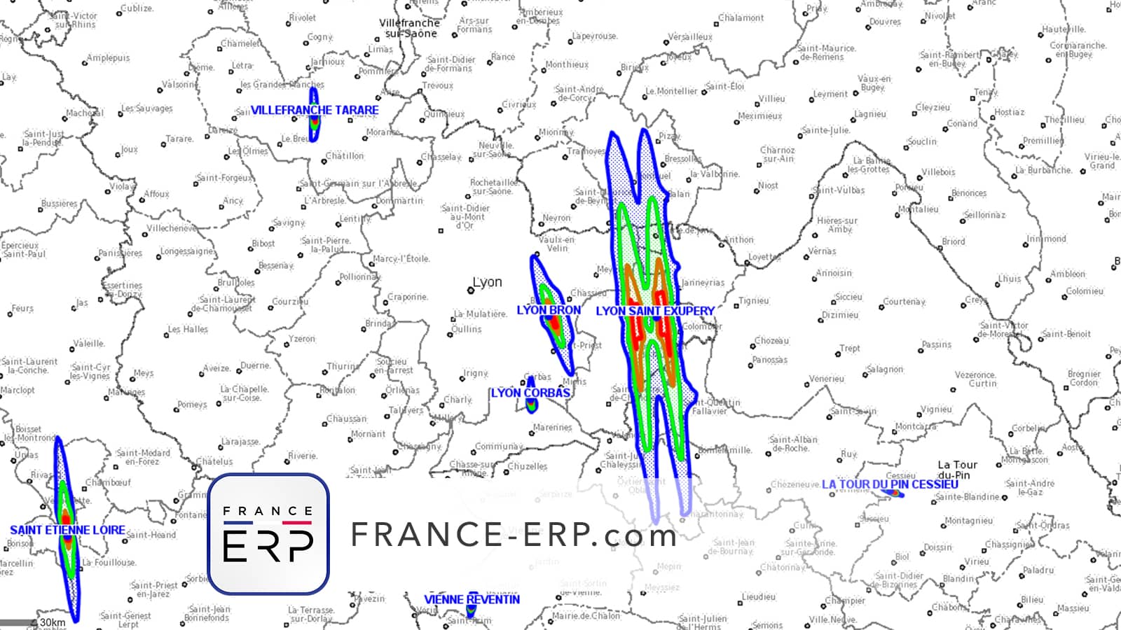 La carte du bruit pour l’État des Nuisances Sonores Aériennes (ENSA) au format pdf